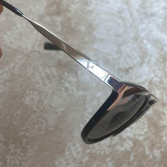 Furla Black & Silver Tone Full Rim Shiny Round Sunglasses w/ Havana Smoke Lens main image 11